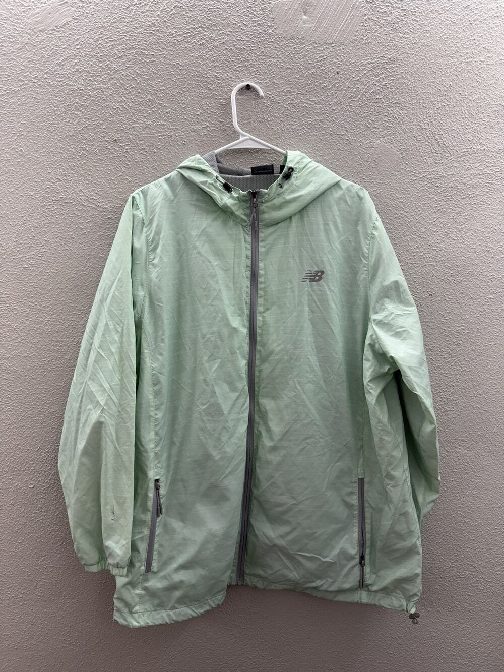 New Balance Womens Rain Jacket Size 2X Blue Green Zip Up Hooded Lined